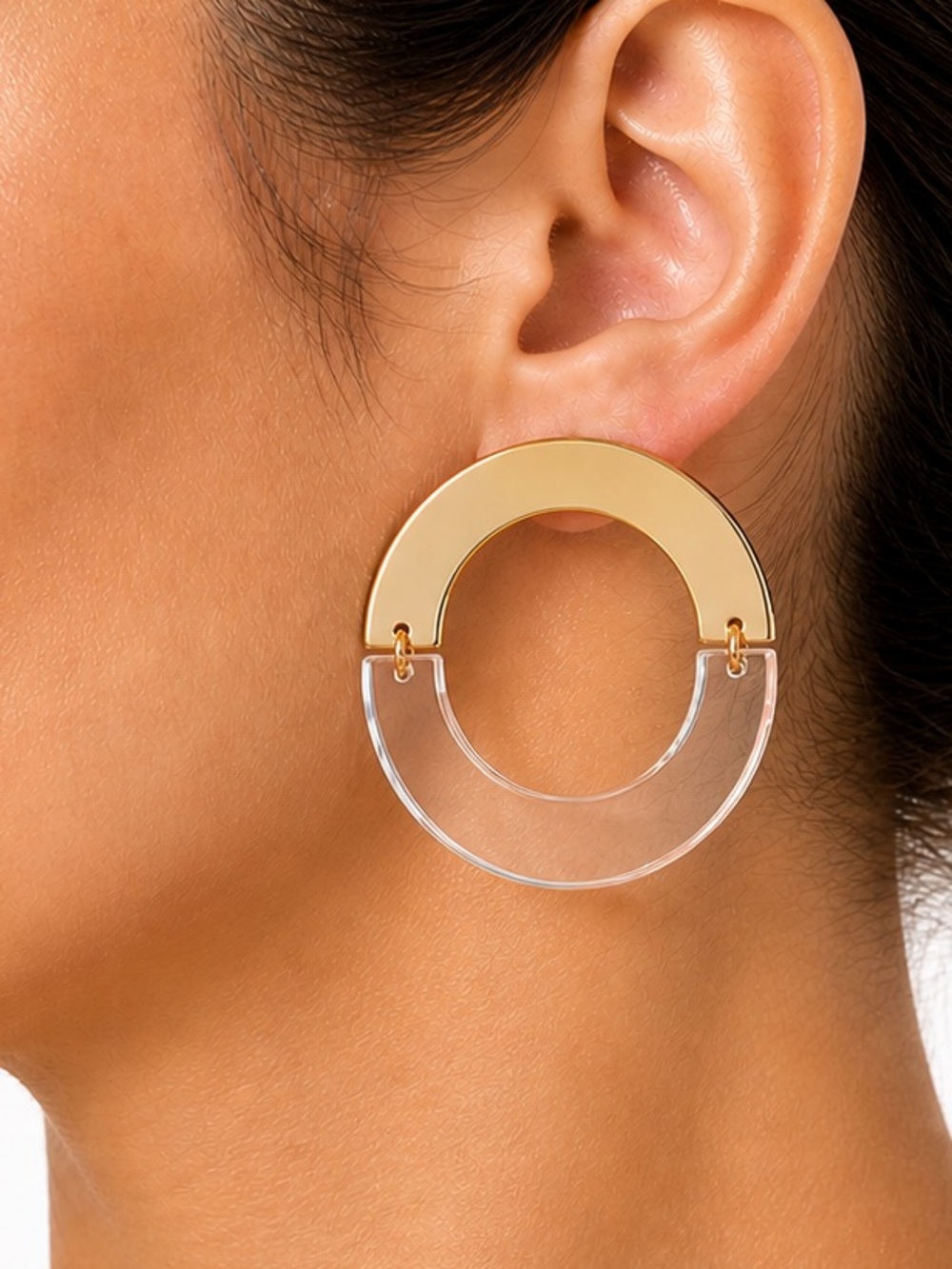 Zara Gold and Clear Circular Half-Moon Drop Earrings